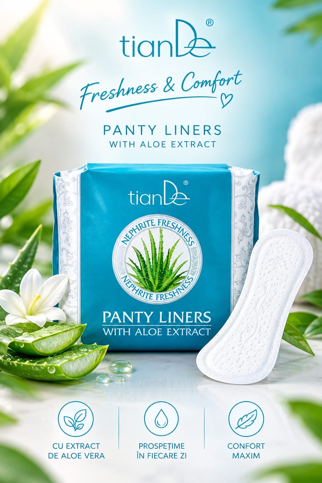 Absorbante zilnice pe bază de plante și extract de Aloe ,,Nephrite Freshness,, din bumbac, 20buc.  Cod 61911