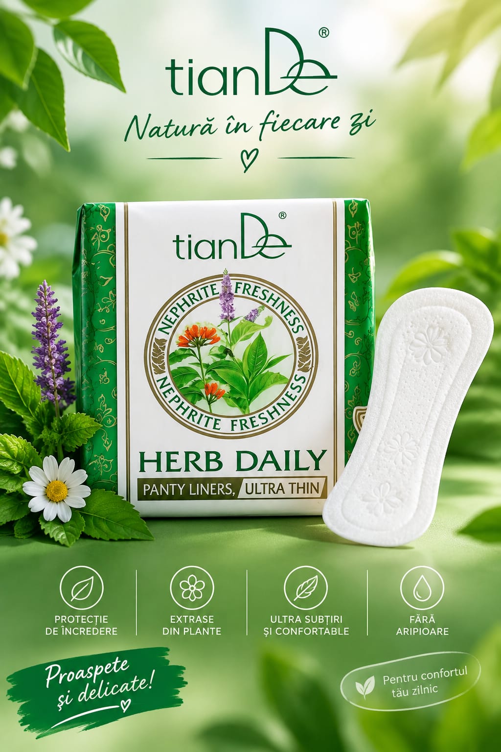 Absorbante zilnice ULTRA-SUBȚIRI pe bază de plante ,,Nephrite Freshness,, 25buc.  Cod  61921